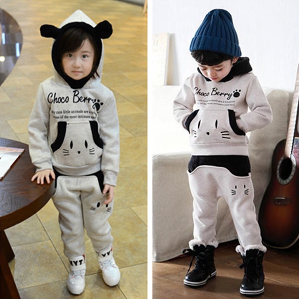 Χειμερινό σετ για κορίτσια και αγόρια σε γκρι χρώμα με κουκούλα.