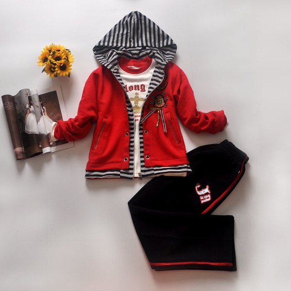 Детски комплект от три части - Блуза, суичър и панталон - Оранжев, Розов, Червен цвят.