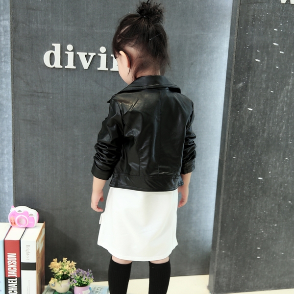 Детски есенни тънки якета от изкуствена кожа  за момичета - Черни и Червени. 