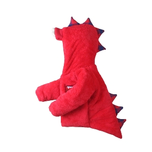 Детско зимно яке във вид на динозавър в червен, черен и тъмносин цвят с качулка
