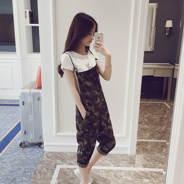 Дамски гащеризон дълъг до колената във войнишки принт