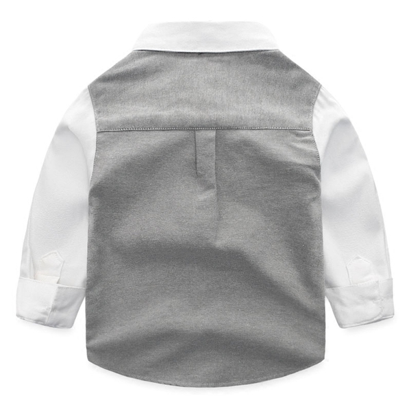 Παιδικό πουκάμισο για αγόρια με μακριά μανίκια σε γκρι και σκούρο μπλε χρώμα