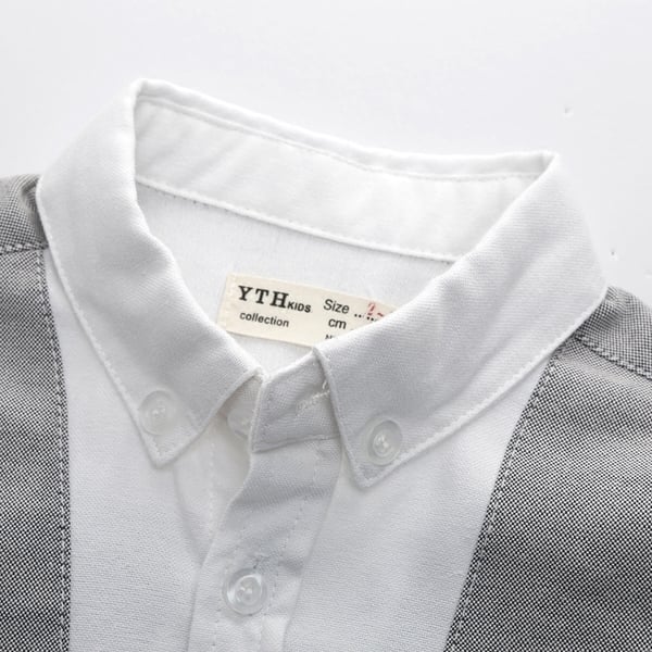 Παιδικό πουκάμισο για αγόρια με μακριά μανίκια σε γκρι και σκούρο μπλε χρώμα