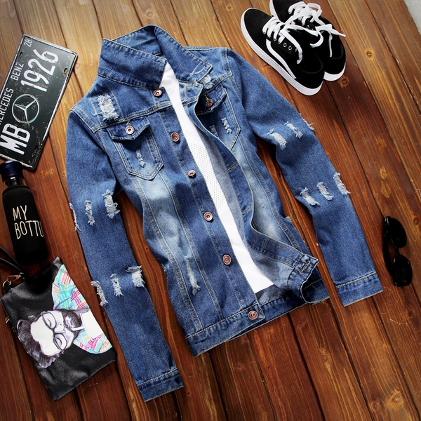 Светлосини, Тъмносини и Черни дънкови якета за мъже пролетни, зимни и есенни 