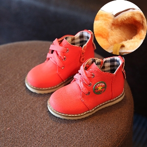 Зимни детски обувки в три цвята за момчета и момичета- Червен Кафяв Оранжев цвят. 