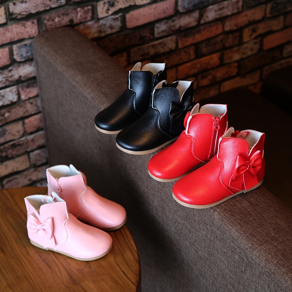 Ботуши с панделка за момичета - Червен Черен Розов цвят. 