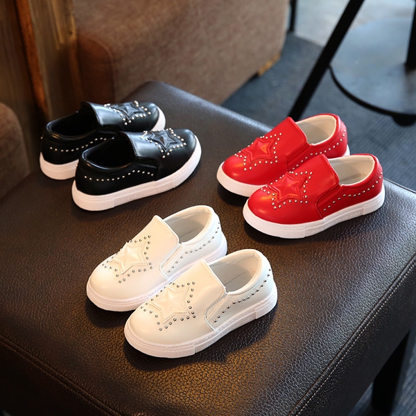 Детски мокасини с гъвкава подметка за момчета и момичета - Черен Бял Червен цвят. 