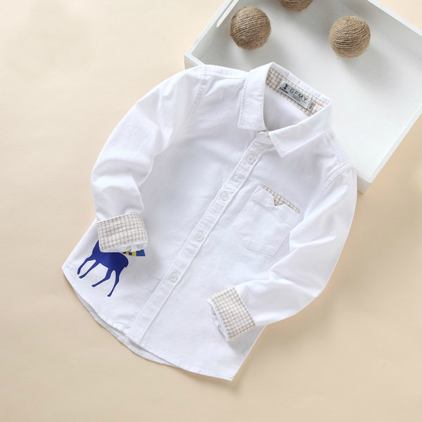 Памучни ризи за малки момчета с дълъг ръкав - Зелен Бял Розов Син Жълт цвят.