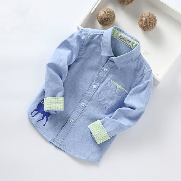 Памучни ризи за малки момчета с дълъг ръкав - Зелен Бял Розов Син Жълт цвят.