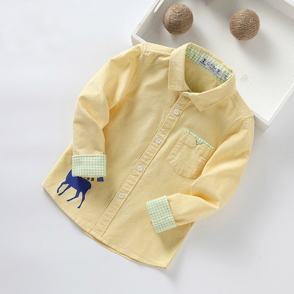 Памучни ризи за малки момчета с дълъг ръкав - Зелен Бял Розов Син Жълт цвят.