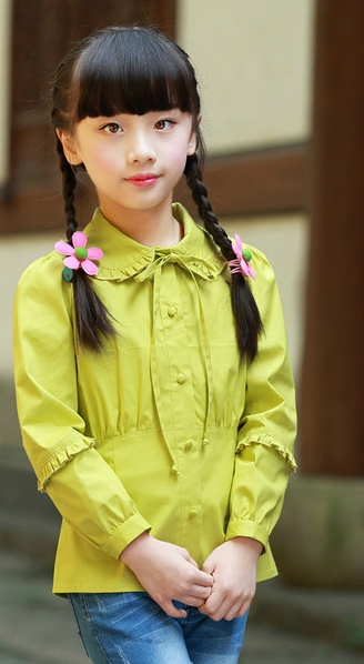 Детска риза за момичета в пет цвята - Оранжев Жълт Бял Лилав Зелен.