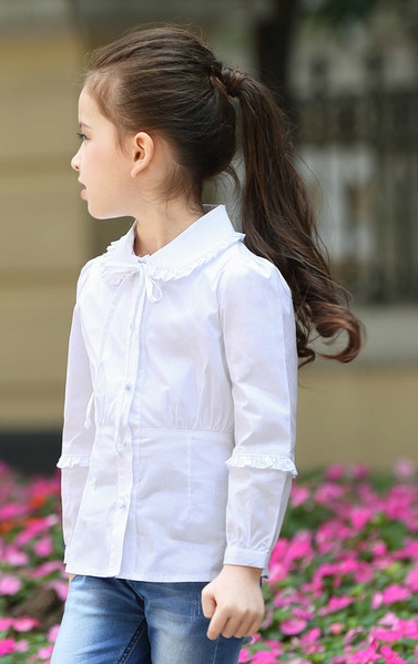 Детска риза за момичета в пет цвята - Оранжев Жълт Бял Лилав Зелен.