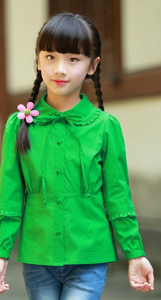 Детска риза за момичета в пет цвята - Оранжев Жълт Бял Лилав Зелен.