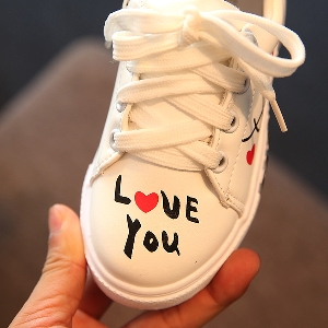 Детски обувки с връзки с надпис ,,Love you,, - Бял Черен Розов цвят. 