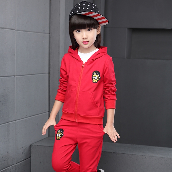 Детски спортен екип за момичета от три части: суичър,блуза и панталон в сив,розов и червен цвят.