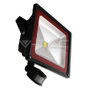 50W LED Прожектор V-TAC Сензор - Топло Бяла Светлина
