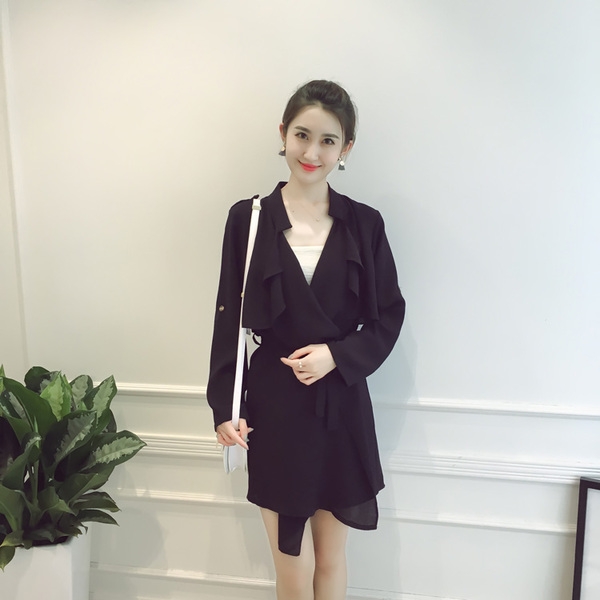 Шифонена дамска рокля с колан тип широка