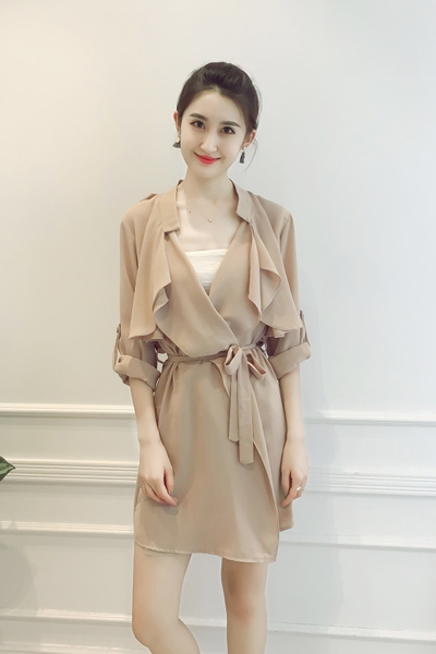 Шифонена дамска рокля с колан тип широка