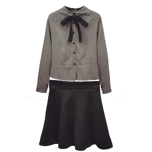 Дамски елегантен комплект от две части - риза в няколко цвята и черна пола 