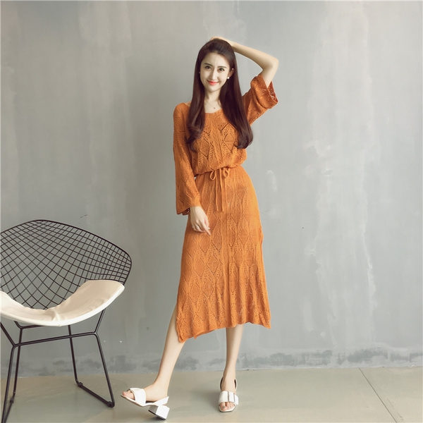 Модерна дамска рокля в бял и кафяв цвят - полупрозрачна