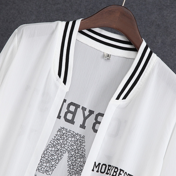 Дълга шифонена лека дамска жилетка в бял и черен цвят 