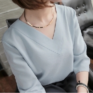 Дамска шифонена риза с V-образно деколте и 3/4 ръкави в 3 цветови модела