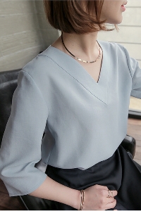 Γυναικείο σιφόν πουκάμισο με V-λαιμό και 3/4 μανίκια μοντέλο 3 χρώμα