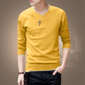 Мъжка пуловер с V-образно деколте тип Слим в най-разнообразни цветове