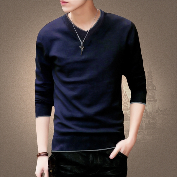 Мъжка пуловер с V-образно деколте тип Слим в най-разнообразни цветове