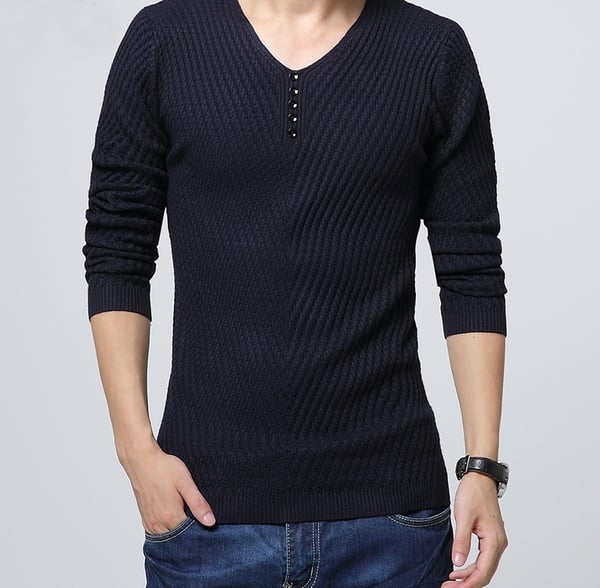 Мъжки пуловер с V-образно деколте тип Слим