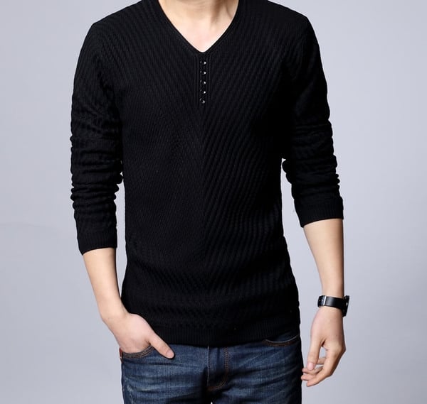 Мъжки пуловер с V-образно деколте тип Слим