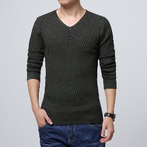 Мъжки пуловер с V-образно деколте тип Слим