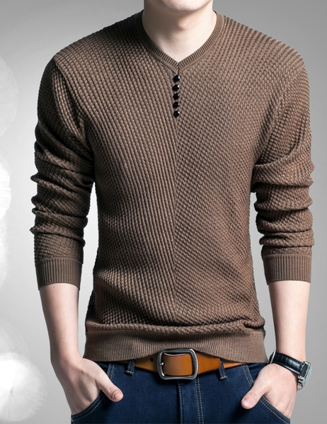 Мъжки пуловер с V-образно деколте тип Слим