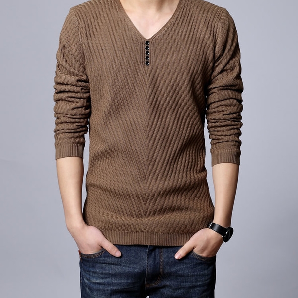 Мъжки пуловер с V-образно деколте тип Слим