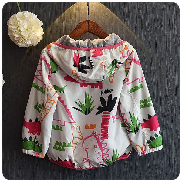 Детско цветно яке динозавър есенно и пролетно за момичета с качулка 