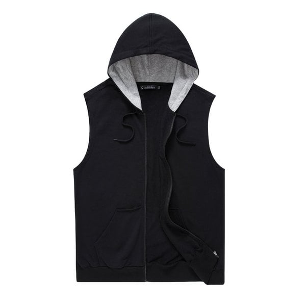 Мъжки елеци с качулка и без качулка - сиви, черни