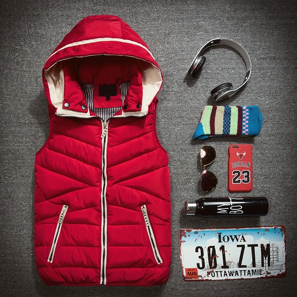 Мъжки памучни елеци в пет цвята - зелени, сини, червени с качулка