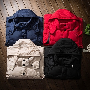 Ανδρικά μπουφάν με κουκούλα και κουμπιά σε τέσσερα χρώματα - κόκκινο, μαύρο, γκρι, μπλε πολυεστέρα