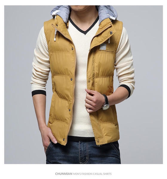 Есенни мъжки елеци с качулка в 8 различни цвята - бежов, червен зелен, син 