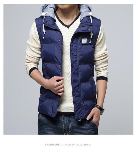 Есенни мъжки елеци с качулка в 8 различни цвята - бежов, червен зелен, син 