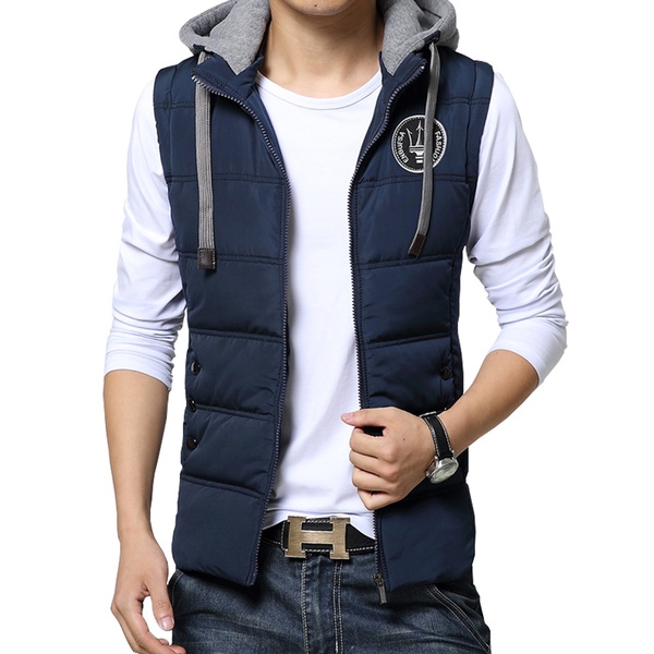 Есенни мъжки елеци с качулка в 8 различни цвята - бежов, червен зелен, син 