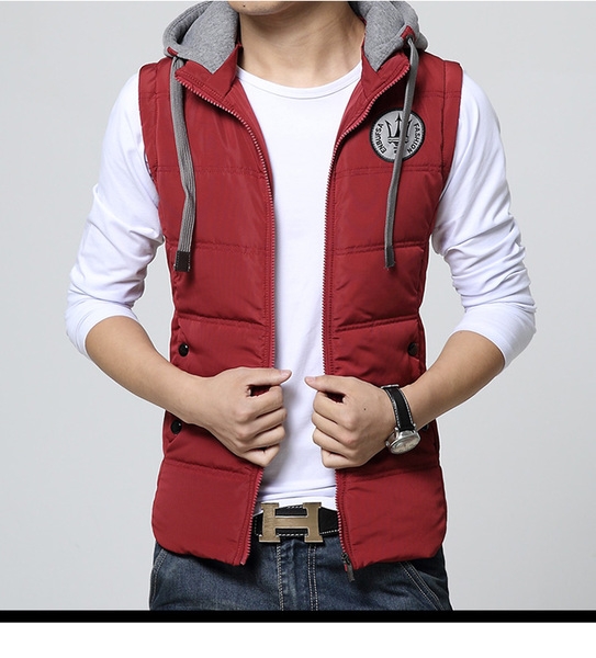 Есенни мъжки елеци с качулка в 8 различни цвята - бежов, червен зелен, син 