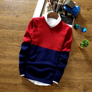  Мъжки пуловер О-образно деколте в различни декорации и цветове