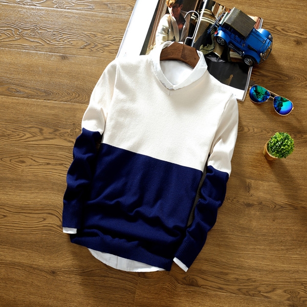  Мъжки пуловер О-образно деколте в различни декорации и цветове