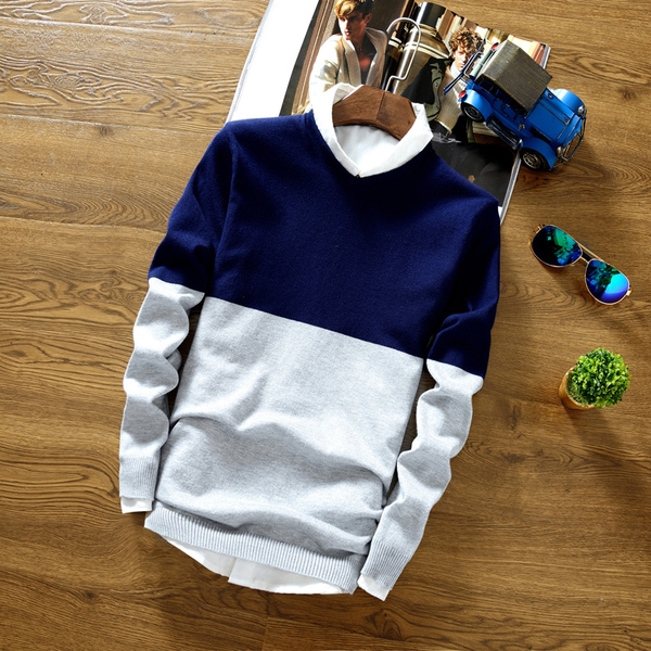  Мъжки пуловер О-образно деколте в различни декорации и цветове