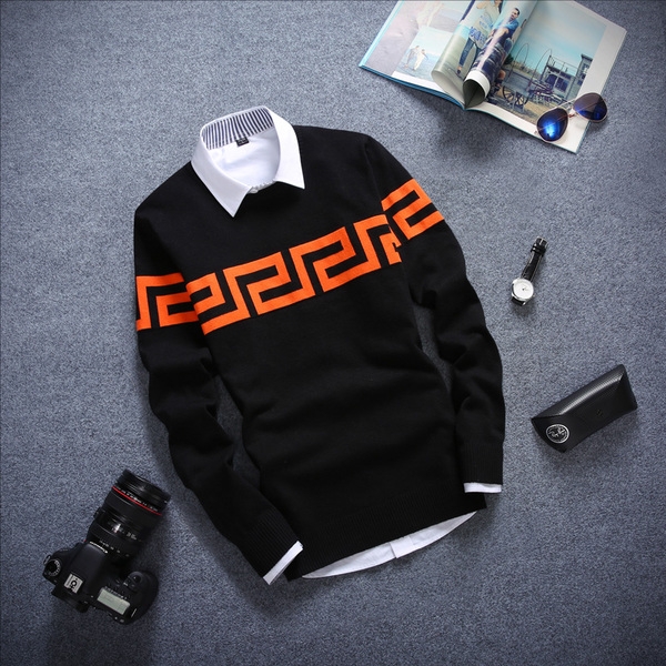  Мъжки пуловер О-образно деколте в различни декорации и цветове