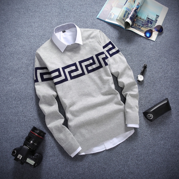  Мъжки пуловер О-образно деколте в различни декорации и цветове