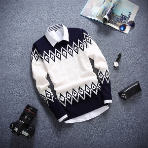  Мъжки пуловер О-образно деколте в различни декорации и цветове