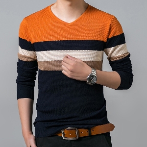 Тънък мъжки пуловер V-образно деколте в 2 цвята