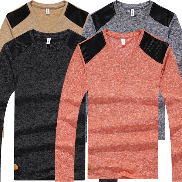 Тънък изчистен мъжки пуловер с  V-образно деколте тип Слим